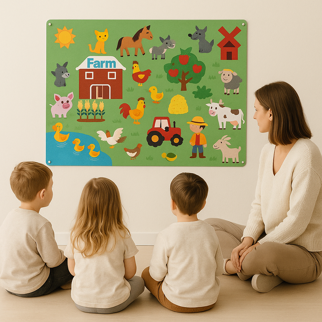 Liora viltbord voor kinderen – educatief en creatief speelbord van zacht vilt, ideaal voor knutselactiviteiten en het ontwikkelen van fijne motoriek.