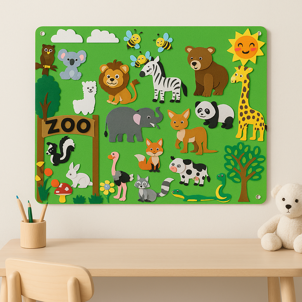 Liora viltbord voor kinderen – educatief en creatief speelbord van zacht vilt, ideaal voor knutselactiviteiten en het ontwikkelen van fijne motoriek.