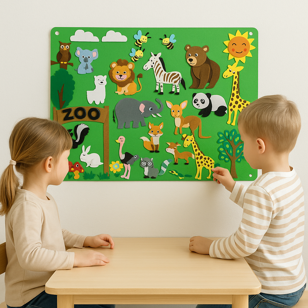 Liora viltbord voor kinderen – educatief en creatief speelbord van zacht vilt, ideaal voor knutselactiviteiten en het ontwikkelen van fijne motoriek.
