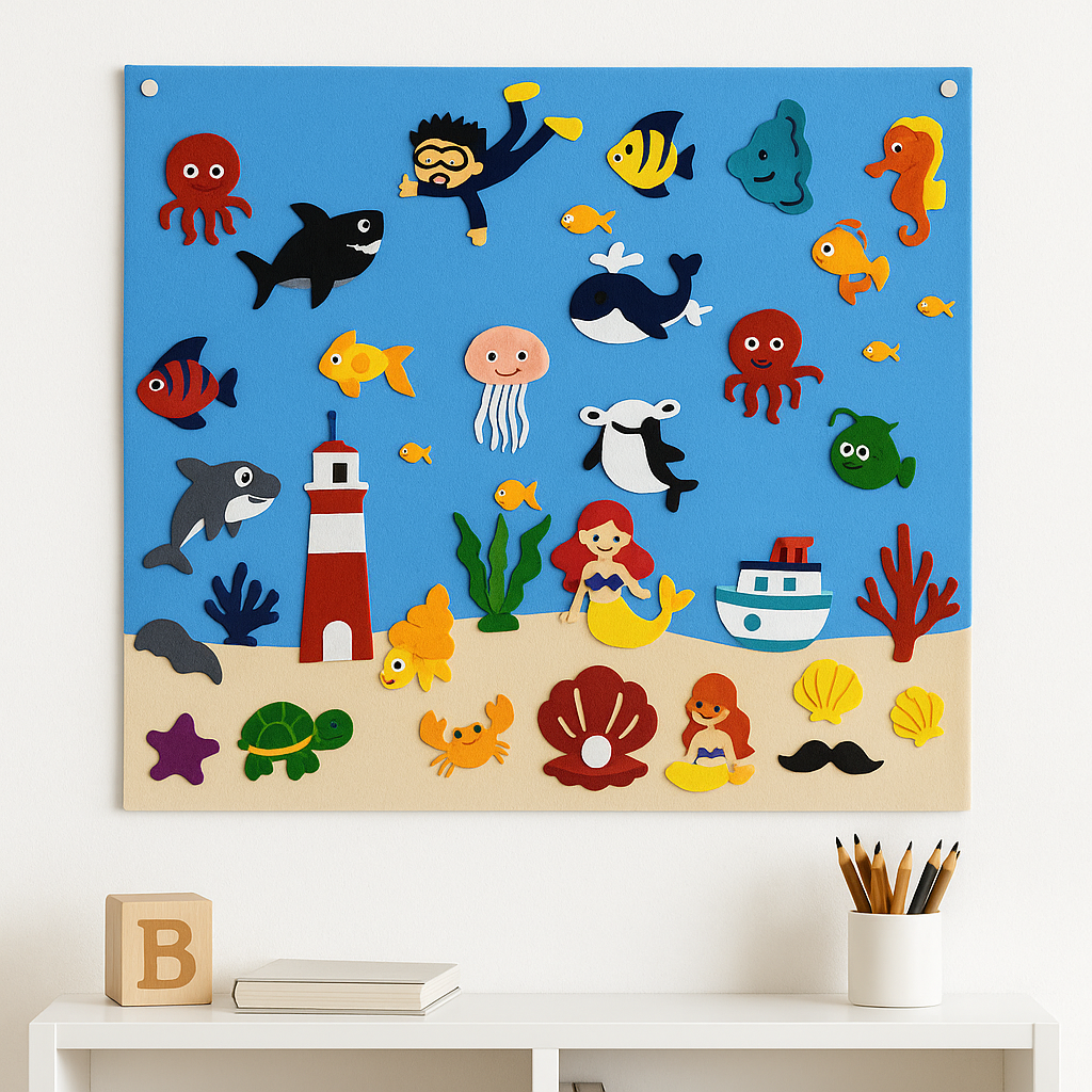 Liora viltbord voor kinderen – educatief en creatief speelbord van zacht vilt, ideaal voor knutselactiviteiten en het ontwikkelen van fijne motoriek.