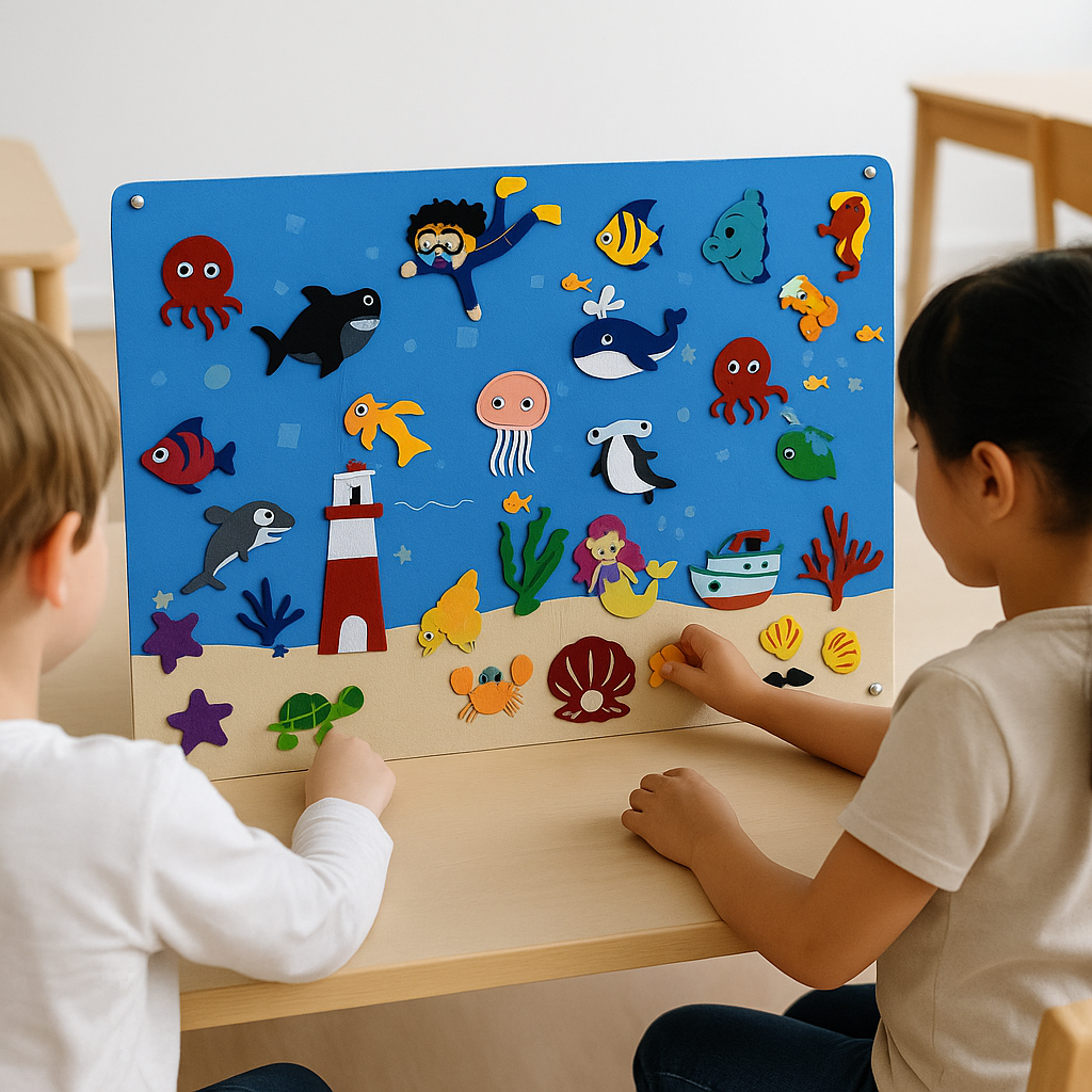 Liora viltbord voor kinderen – educatief en creatief speelbord van zacht vilt, ideaal voor knutselactiviteiten en het ontwikkelen van fijne motoriek.