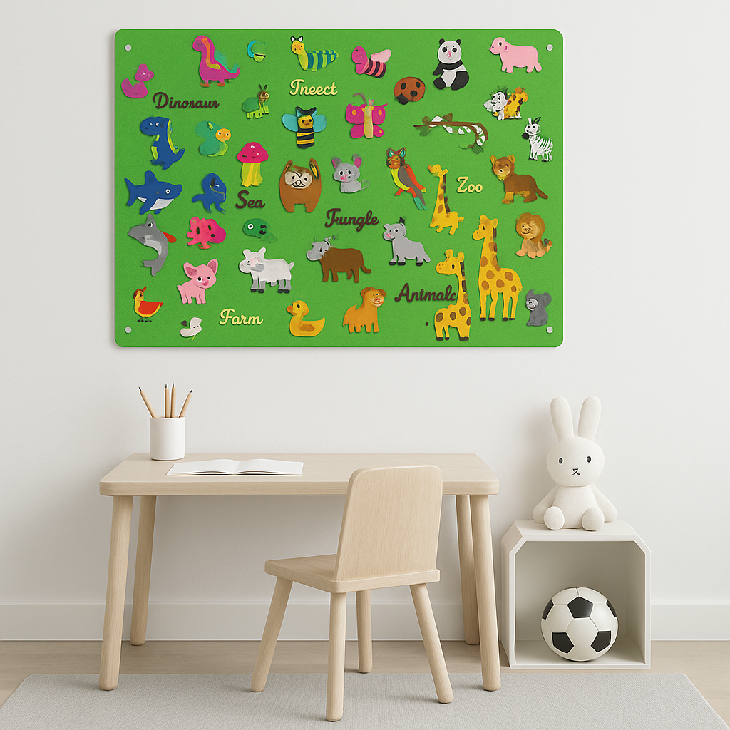 Liora viltbord voor kinderen – educatief en creatief speelbord van zacht vilt, ideaal voor knutselactiviteiten en het ontwikkelen van fijne motoriek.