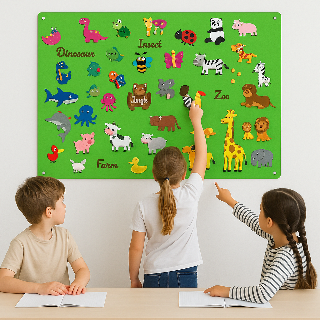 Liora viltbord voor kinderen – educatief en creatief speelbord van zacht vilt, ideaal voor knutselactiviteiten en het ontwikkelen van fijne motoriek.