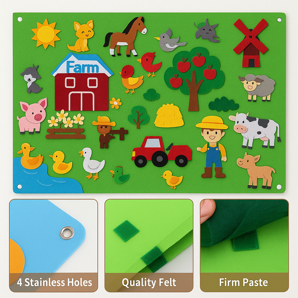 Liora viltbord voor kinderen – educatief en creatief speelbord van zacht vilt, ideaal voor knutselactiviteiten en het ontwikkelen van fijne motoriek.