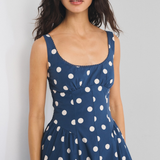 Midi Jurk met Polkadot Print en Uitlopende Rok