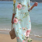 Dames Midi Jurk met Bloemenprint en 3/4 Mouwen
