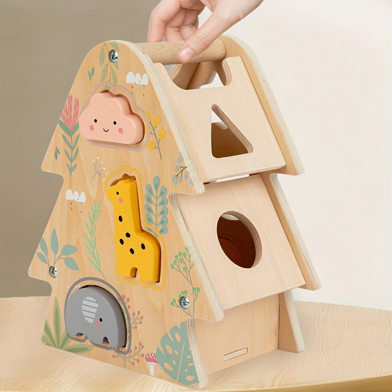 Montessori vormenpuzzel met blokkendoos – educatief houten speelgoed voor kinderen, bevordert logisch denken, kleur- en vormherkenning en fijne motoriek.