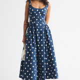 Midi Jurk met Polkadot Print en Uitlopende Rok