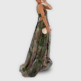 Dames Maxi Jurk met Abstracte Print en Strapless Halslijn