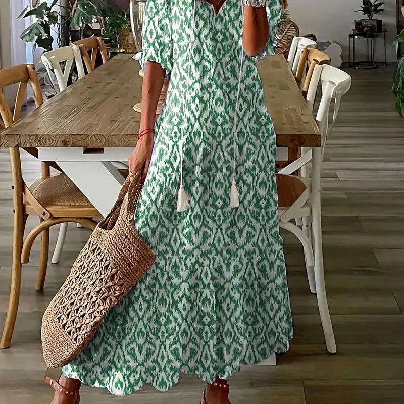 Dames Midi Jurk met Bloemenprint en V-hals