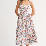 Midi Jurk met Polkadot Print en Uitlopende Rok
