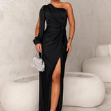 One-Shoulder Maxi Jurk met Drapering