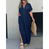 Dames Maxi Jurk met Knoopsluiting en Korte Mouwen