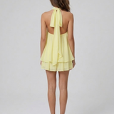 Halter Mini Jurk met Gelaagde Volantzoom