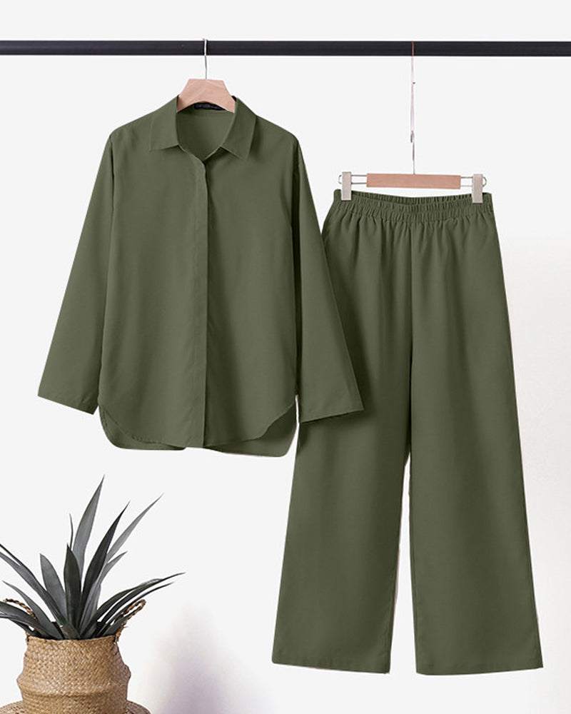 Stijlvolle 2-delige zomerset voor dames – Groene blouse en hoge taille broek. Perfect voor warme dagen, met een comfortabele en luchtige pasvorm voor een elegante en casual uitstraling. Ideaal voor zowel dagelijks gebruik als vakantie.