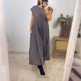 Dames Maxi Jurk met Geplooide Rok en V-Hals