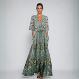 Dames Maxi Jurk met Bloemenprint en V-Hals