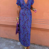 Boho Maxi Jurk met Print en V Hals