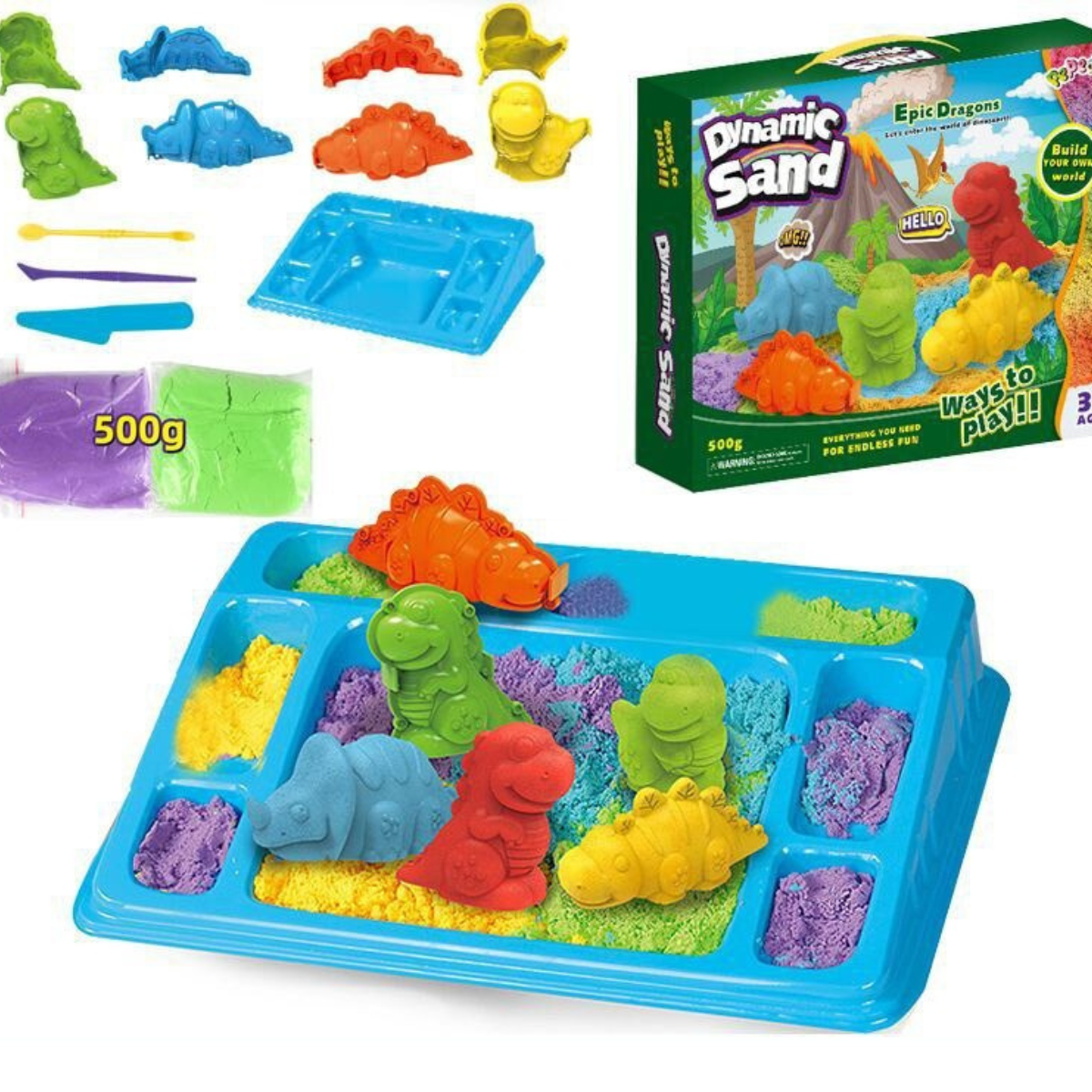 Playsand kinetisch zand speelgoed – kleurrijk en vormbaar zand voor kinderen, stimuleert creativiteit, sensorische ontwikkeling en eindeloos speelplezier.