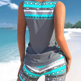 Dames Tankini met Bedrukte Details en Zwemshort