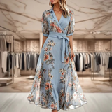 Dames Midi Jurk met Bloemenprint en Strikceintuur