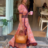 Dames Maxi Jurk met Bloemenprint en Strikceintuur