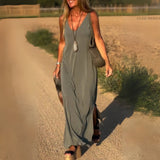 Casual Maxi Jurk met V-Hals en Losse Pasvorm