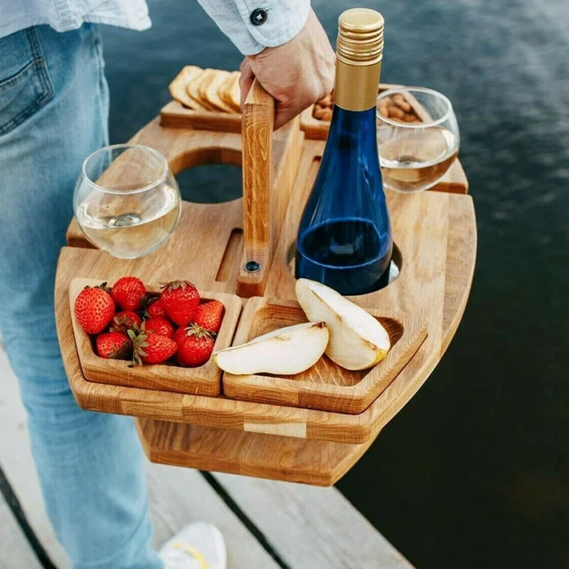 CheersTable houten picknick- en wijntafel – duurzaam materiaal, compacte opvouwbare design en ideaal voor buitengebruik en gezellige momenten.
