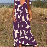 Losse Maxi Jurk met Abstracte Print