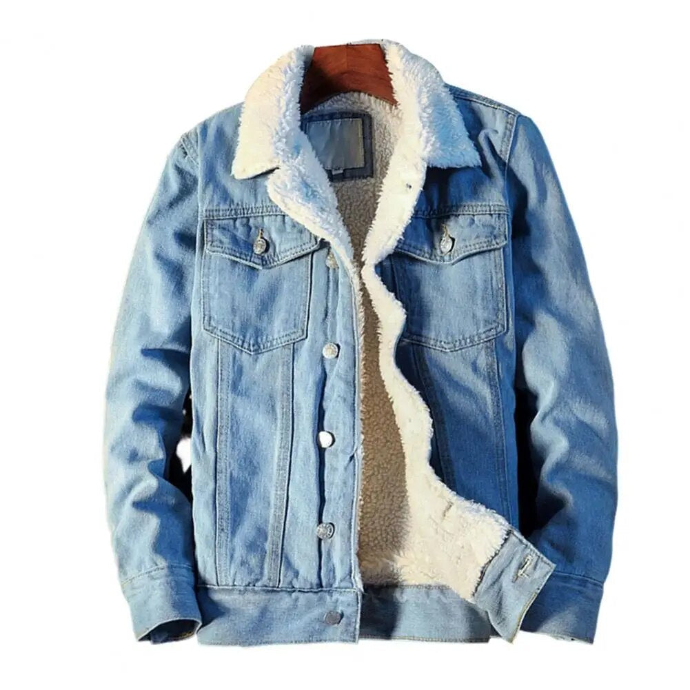 Heren denimfleece herfst- en winterjas in diverse kleuren – warme voering, zachte stof en comfortabele pasvorm voor koude dagen.