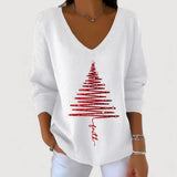 Dames Trui met V-Hals en Kerstboomprint