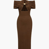 Maxi Jurk met Open Schouders en Geplooid Detail