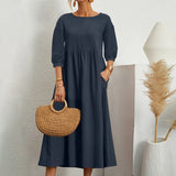 Losse Midi Jurk met Driekwart Mouwen