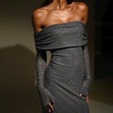 Glinsterende Off Shoulder Maxi Jurk