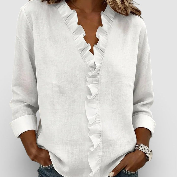 Dames Blouse met V-Hals en Knoopsluiting