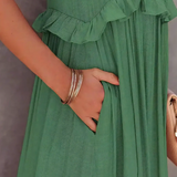 Dames Maxi Jurk met Gelaagde Rok en Ronde Hals