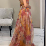 Dames Maxi Jurk met Abstracte Print en Spaghettibandjes