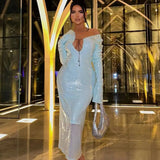 Off-Shoulder Midi Jurk met Pailletten