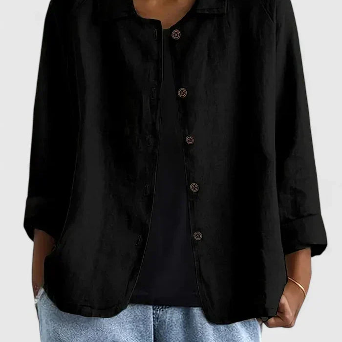 Dames blouse met knoopsluiting en driekwart mouwen