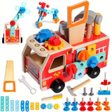 Montessori FireTruck houten brandweerauto speelgoed voor kinderen – duurzaam materiaal, beweegbare onderdelen en stimuleert fantasierijk en educatief spel.