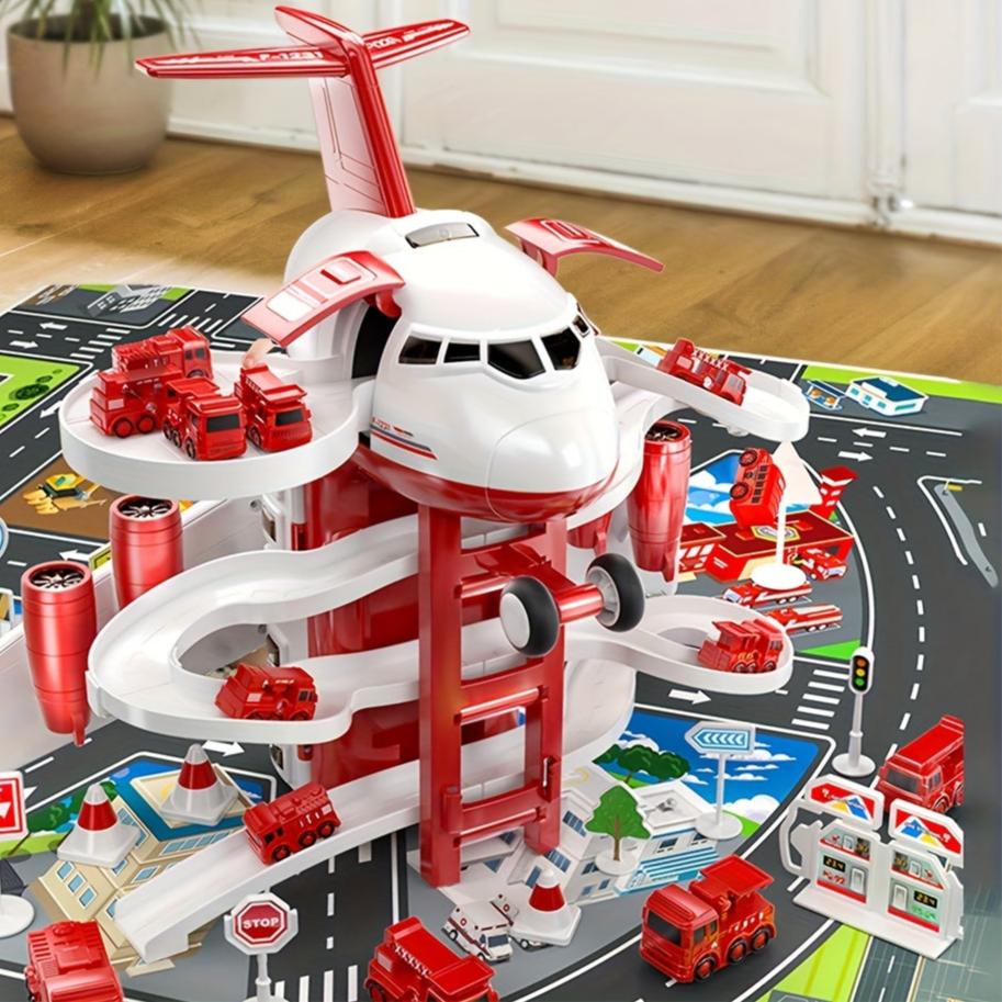 Race’n Rescue speelset – vliegtuig, brandweerwagens en garage voor kinderen, stimuleert fantasierijk spel, coördinatie en rollenspel.