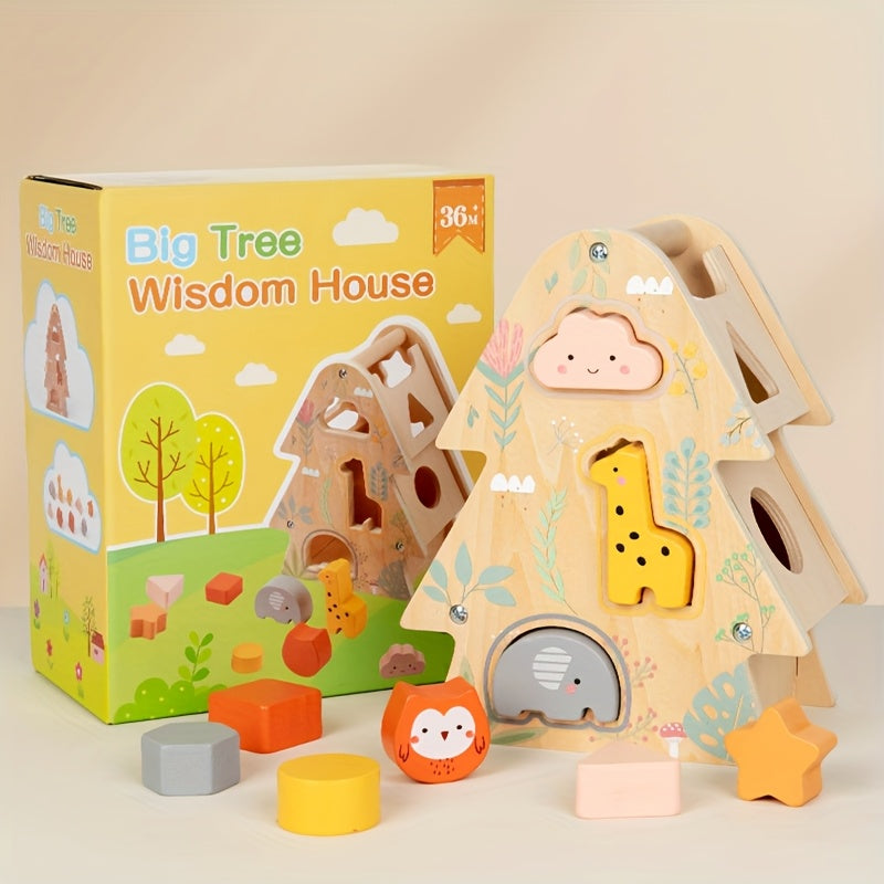 Montessori vormenpuzzel met blokkendoos – educatief houten speelgoed voor kinderen, bevordert logisch denken, kleur- en vormherkenning en fijne motoriek.