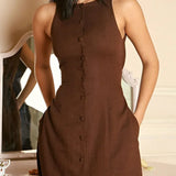 Mouwloze Midi Jurk met Ronde Hals