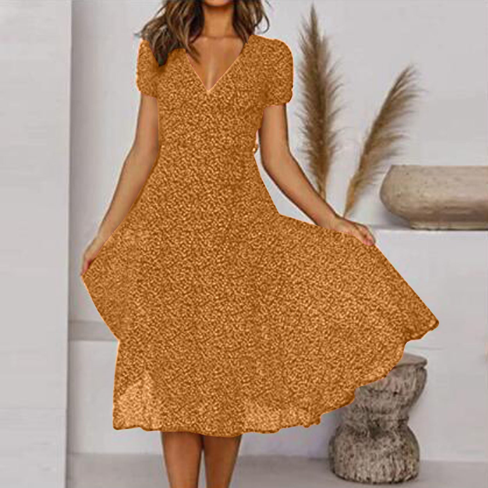 Midi Jurk met V-Hals en Print