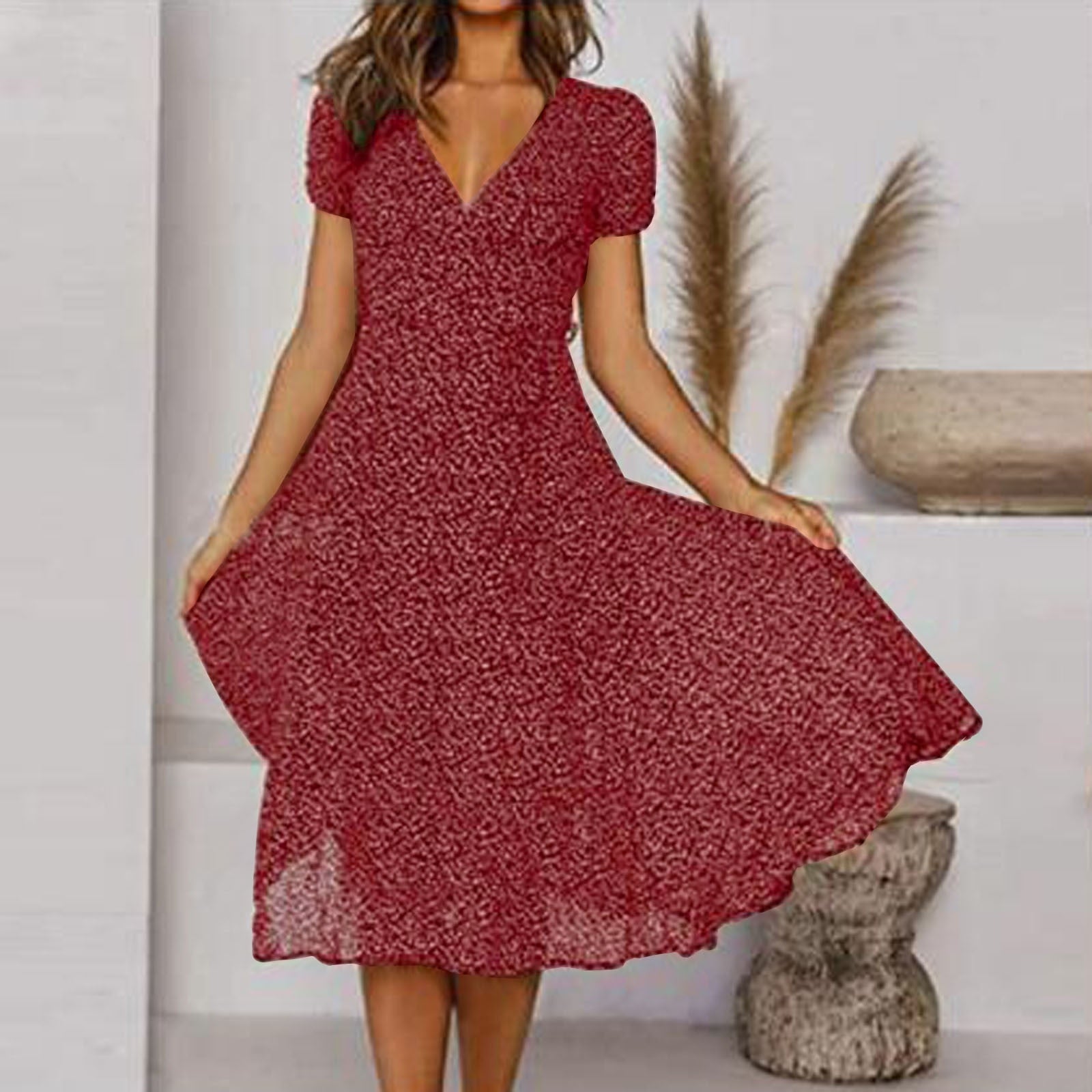 Midi Jurk met V-Hals en Print