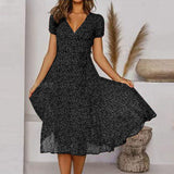 Midi Jurk met V-Hals en Print