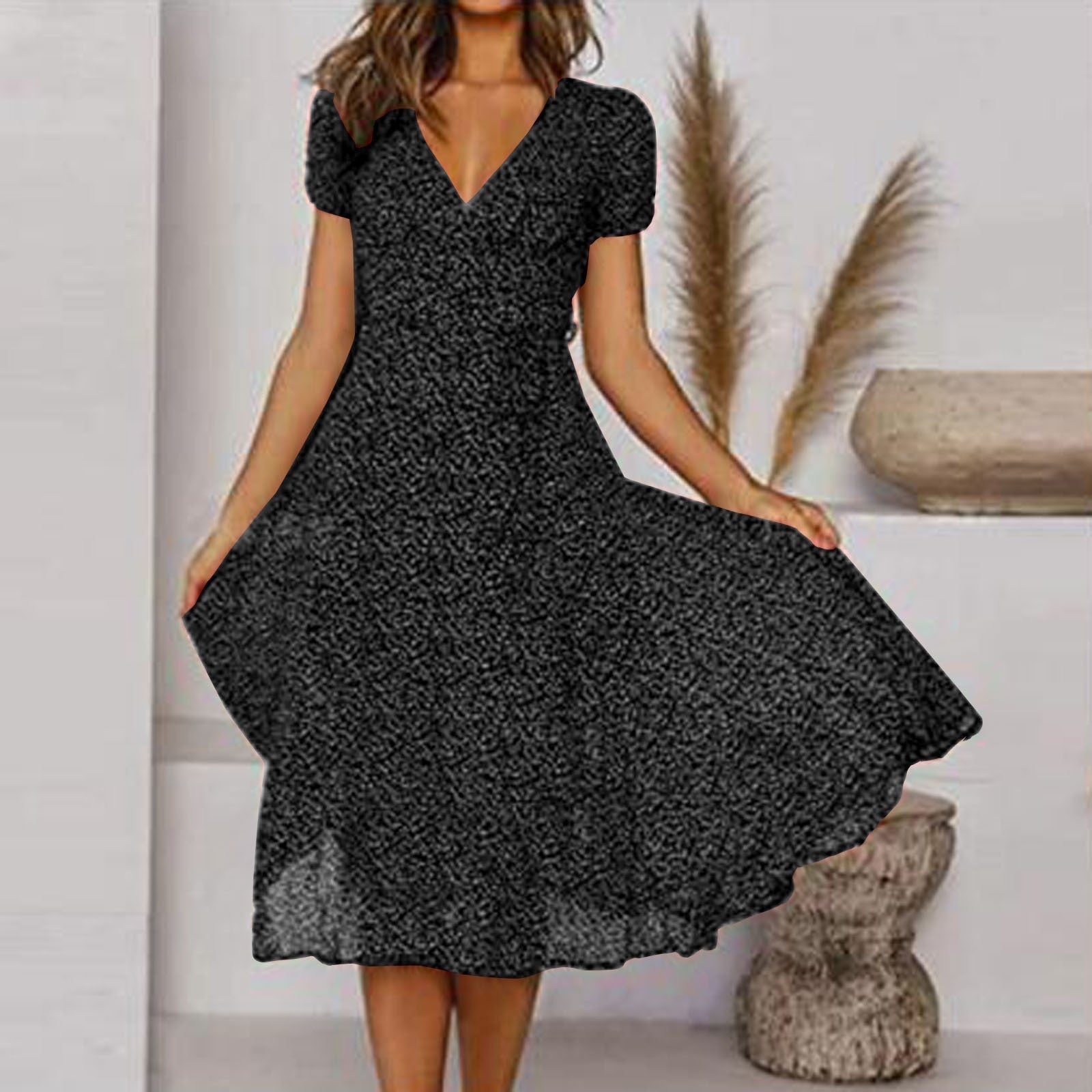 Midi Jurk met V-Hals en Print