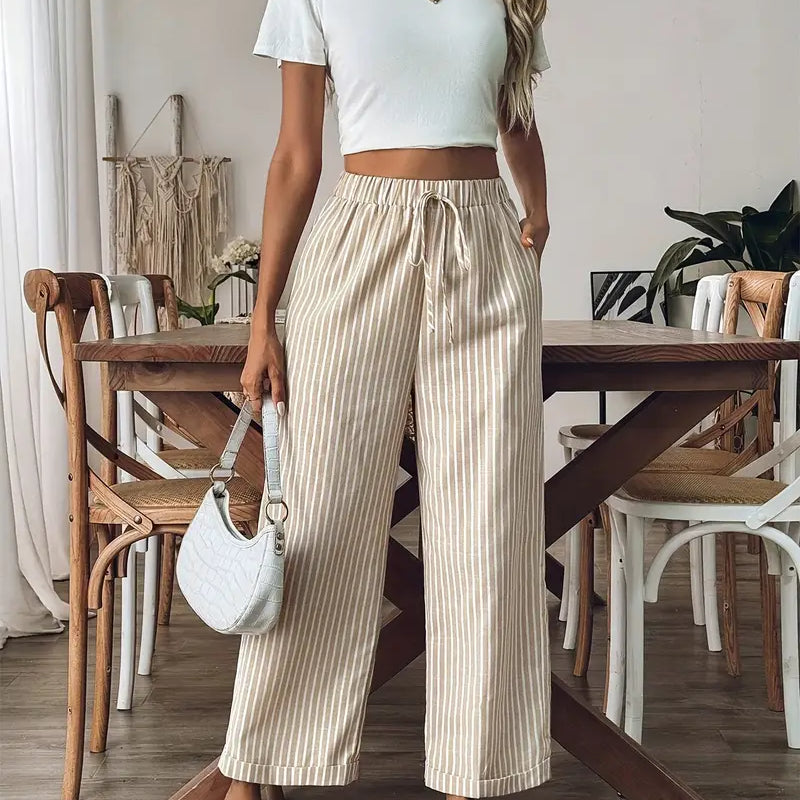 Dames broek met wijde pijpen en trekkoord