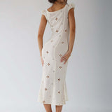 Witte Midi Jurk met Broderie Details