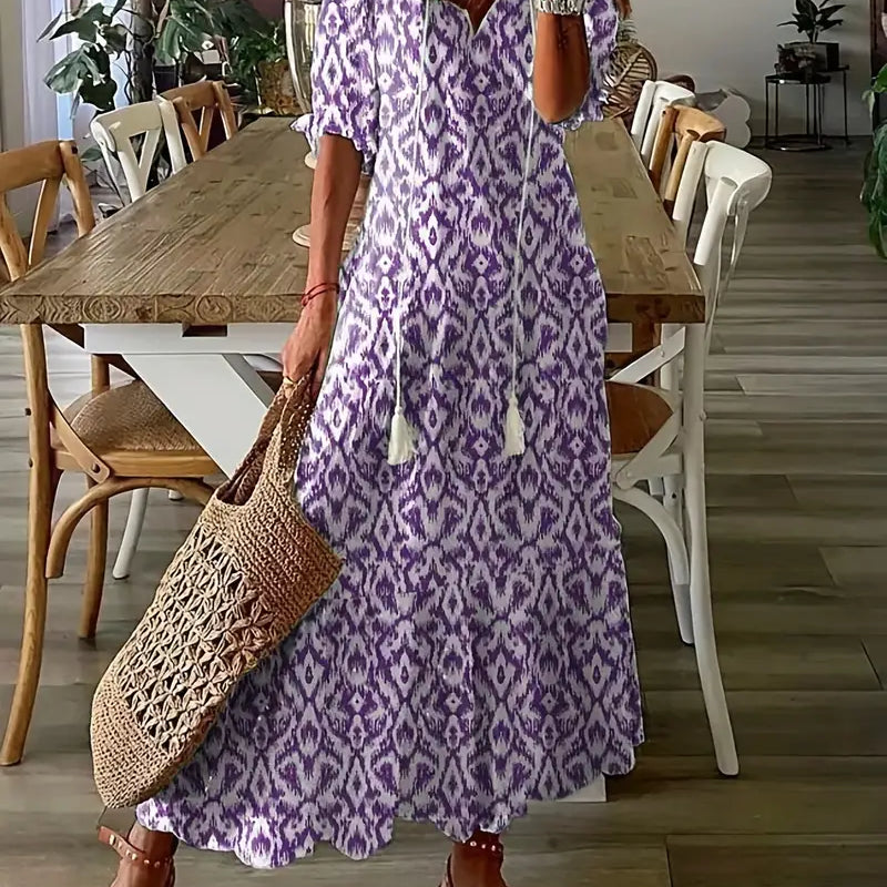 Dames Midi Jurk met Bloemenprint en V-hals